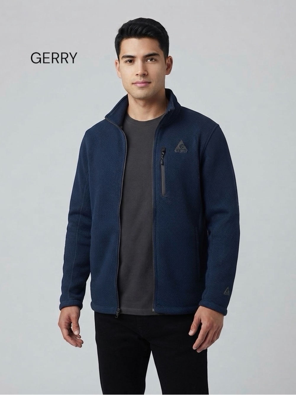 GERRY Navy Blue Full Zip Fleece Jacket Mens L Outdoor